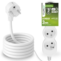 Przedłużacz Sieciowy Kabel z Uziemieniem Listwa Zasilająca 4 Gniazda 3m Biały Sznur Lendo Lumiled