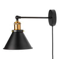 Lampa Ścienna Czarno-Złota E27 Kinkiet Metalowy Klosz Ruchoma z Kablem Loftowa