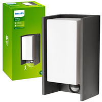 Kinkiet Ogrodowy Lampa Elewacyjna Zewnętrzna E27 IP44 z Czujnikiem Ruchu i Zmierzchu Antracyt Bridge Philips