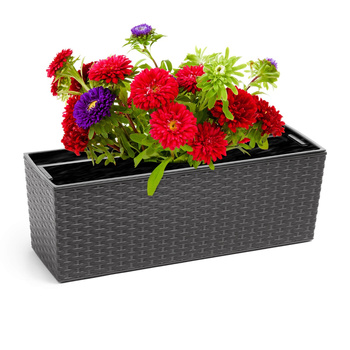 Kwietnik Donica Skrzynka z Wkładem 56 x 19cm Balkonowa Ogrodowa Domowa Rattan Grafit Metalik