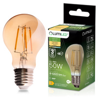 Żarówka LED E27 A60 6W 660LM = 50W 2000K Ciepła 360° Filament Amber LUMILED