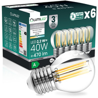 6x Żarówka LED E27 Kulka P45 2,2W 470lm = 40W 4000K Neutralna 360° Filament KLASA A LUMILED