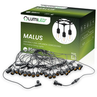 Girlanda Ogrodowa Zewnętrzna MALUS Łańcuch Świetlny 20m 20x E27 LUMILED
