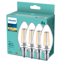 4x Żarówka LED E14 Świeczka B35 4.3W = 40W 470lm 2700K Ciepła 300° FILAMENT Essential Philips