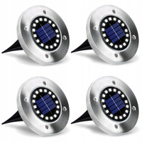 Zestaw 4x Lampki Solarne Ogrodowe LED Wbijane Dyski Dogruntowe 0.96W 6500K Zimna z Czujnikiem Zmierzchu Srebrna IP44 Masterled