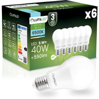 6x Żarówka LED E27 A60 5W = 40W 550 lm 6500K Zimna 260° LUMILED