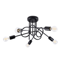 Lampa Sufitowa Oprawa Natynkowa Wisząca Zwis 5x E27 Żyrandol Nieregularna Czarna Industrialna Supeł Sollux