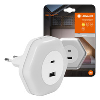 Lampka Nocna LED Z Wtyczką USB-A USB-C do Gniazdka 15W 4lm 3000K Ciepła z Czujnikiem Zmierzchu Biały Lunetta Ledvance