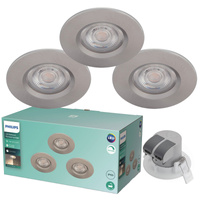 3x Oprawa Podtynkowa Wpuszczana LED 5.5W 350lm 2700K IP65 Hermetyczna Nikiel Dive Bathroom Philips