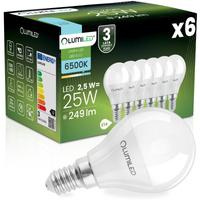 6x Żarówka LED E14 Kulka P45 2,5W = 25W 249lm 6500K Zimna 180° LUMILED