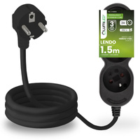 Przedłużacz Sieciowy Kabel z Uziemieniem Listwa Zasilająca 3 Gniazda 1.5m Czarny Sznur Lendo Lumiled