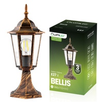 Lampa Ogrodowa Zewnętrzna E27 SŁUPEK LATARNIA 39cm Patyna BELLIS LUMILED