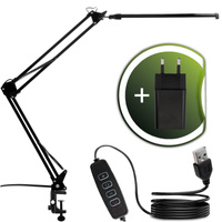 ZESTAW Lampka Biurkowa LED 8W CCT USB Ściemnialna COSMI Czarna z uchwytem + Adapter USB 5V/1A DC LUMILED