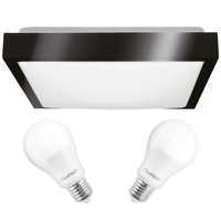 Plafon LED Lampa Sufitowa 30cm 2x E27 Czarna Kwadratowa + 2x Żarówka LED 10W 3000K Lumiled