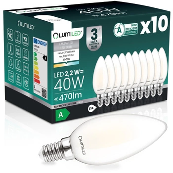 10x Żarówka LED E14 Świeczka B35 2,2W 470lm = 40W 4000K Neutralna 360° Filament KLASA A LUMILED