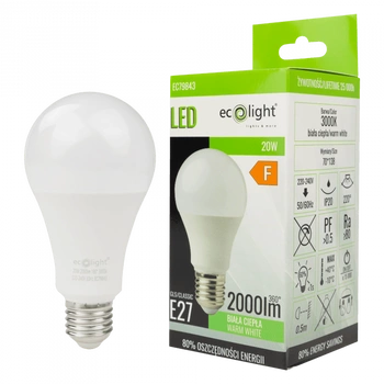 Żarówka LED A60 E27 20W 1800lm 3000K Ciepła Ecolight