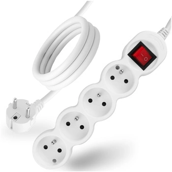 Przedłużacz Sieciowy Kabel z Uziemieniem Listwa Zasilająca 4 Gniazda 3m Włącznik ON/OFF Biały Sznur Lendo Lumiled