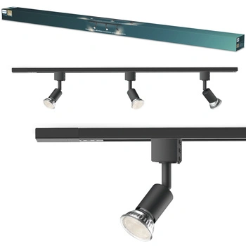 Zestaw Szynowy Lampa Sufitowa Szynoprzewód 1m + 3x Reflektor Szynowy LED GU10 Jednofazowy Czarny EasyLink Tobia Philips