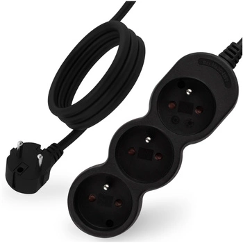 Przedłużacz Sieciowy Kabel z Uziemieniem Listwa Zasilająca 3 Gniazda 1.5m Czarny Sznur Lendo Lumiled