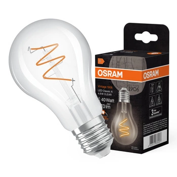 Żarówka LED Dekoracyjna A60 E27 4.6W = 40W 470lm 2200K Ciepła CRI90 300° Filament Ściemnialna Vintage 1906 Osram