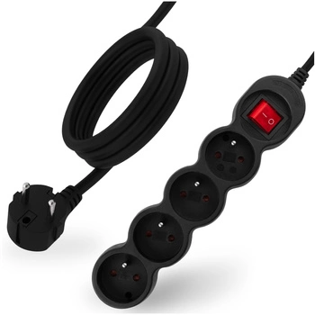 Przedłużacz Sieciowy Kabel z Uziemieniem Listwa Zasilająca 4 Gniazda 1.5m Włącznik ON/OFF Czarny Sznur Lendo Lumiled