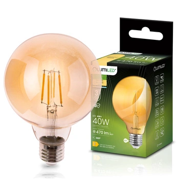 Żarówka LED E27 Kula G95 4W = 40W  470LM 2000K Ciepła 360° Bursztynowa Filament LUMILED