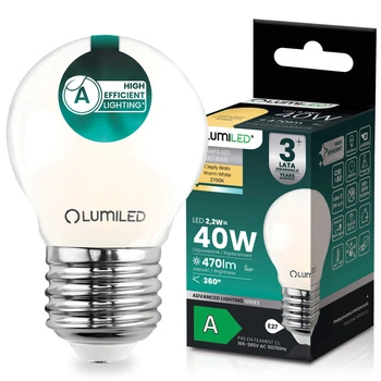 Żarówka LED E27 Kulka P45 2,2W 470lm = 40W 2700K Ciepła 360° Filament KLASA A LUMILED