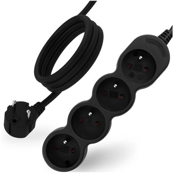 Przedłużacz Sieciowy Kabel z Uziemieniem Listwa Zasilająca 4 Gniazda 3m Czarny Sznur Lendo Lumiled