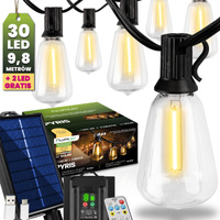 Girlanda Solarna Ogrodowa 30x LED Ozdobne Żarówki 9,8m 2700K Ciepła + Pilot PYRIS LUMILED