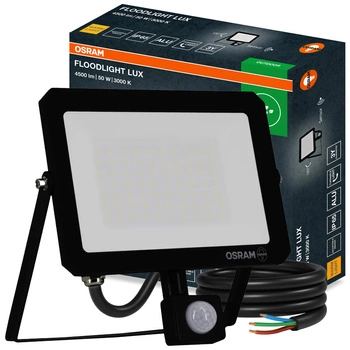 Naświetlacz LED Halogen Zewnętrzny Reflektor 50W 3000K 4500lm IP65 z Czujnikiem Ruchu i Światła FLOODLIGHT LUX SENSOR OSRAM
