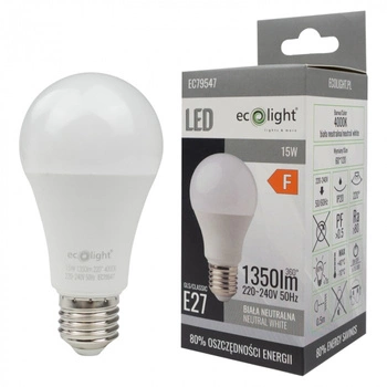 Żarówka LED A60 E27 15W 1350lm 4000K Neutralna Ecolight