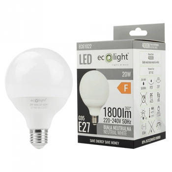 Żarówka LED Kula G95 E27 20W 1800lm 4000K Neutralna Ecolight