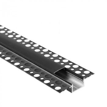 Profil Aluminiowy LED do Płyt GK Gipsowych REGIPS Szeroki Wpuszczany Podtynkowy Czarny 2m z Kloszem Czarny do Taśm LED + Zaślepki seria GPS Ecolight