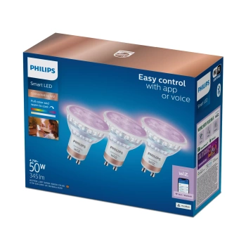 3x Żarówka LED GU10 Reflektor PAR16 4.7W = 50W 345lm 2200-6500K RGB + TW Inteligentna SMART WiFi Bluetooth Aplikacja WiZ Philips