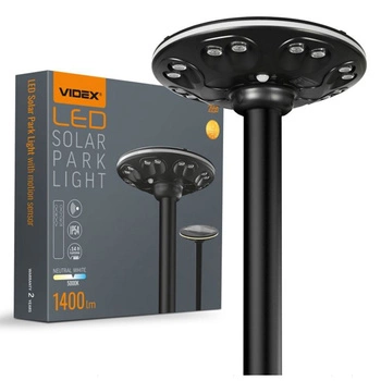 Lampa LED Solarna Uliczna Ogrodowa z Czujnikiem Ruchu 15W 1400lm 3000K-5000K CCT Czarna VL-GLSO-1254-S Videx