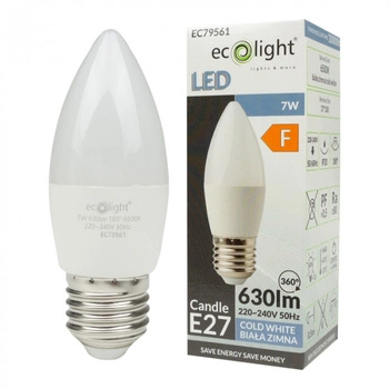 Żarówka LED Świeczka B37 E27 7W 630lm 6500K Zimna Ecolight