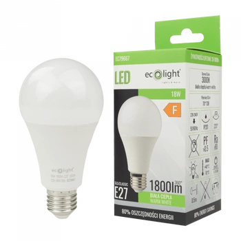 Żarówka LED A70 E27 18W 1620lm 3000K Ciepła Ecolight