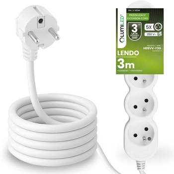 Przedłużacz Sieciowy Kabel z Uziemieniem Listwa Zasilająca 5 Gniazda 3m Biały Sznur Lendo Lumiled