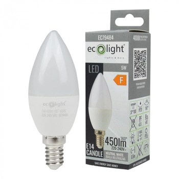 Żarówka LED Świeczka B37 E14 5W 450lm 4000K Neutralna Ecolight