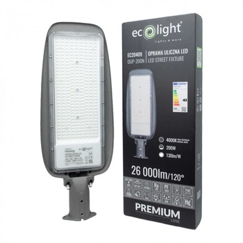 Lampa Uliczna Drogowa LED 200W 26000lm 4000K Neutralna IP65 130lm/W PREMIUM Ecolight