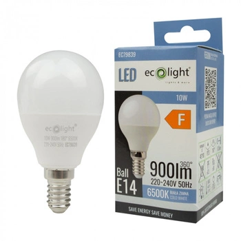 Żarówka LED Kulka P45 E14 10W 900lm 6500K Zimna Ecolight