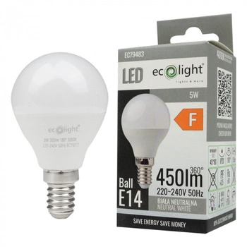 Żarówka LED Kulka P45 E14 5W 450lm 4000K Neutralna Ecolight
