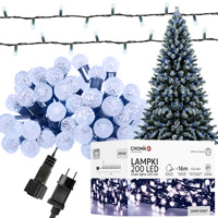 Kurtyna Świetlna Lampki Świąteczne CHERRY BALL 200LED Zimny Biały 3+16m