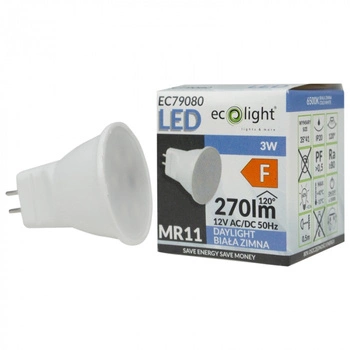 Żarówka LED Reflektor MR11 3W 270lm 6500K Zimna 12V Ecolight