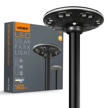 Lampa LED Solarna Uliczna Ogrodowa z Czujnikiem Ruchu 15W 1400lm 3000K-5000K CCT Czarna VL-GLSO-1254-S Videx