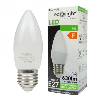 Żarówka LED Świeczka B37 E27 7W 630lm 3000K Ciepła Ecolight