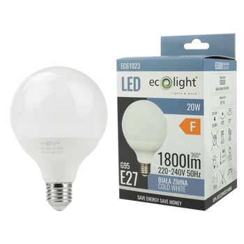 Żarówka LED Kula G95 E27 20W 1800lm 6500K Zimna Ecolight