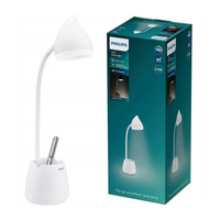 Lampka Biurkowa LED 4.5W 80lm 3000-5700K CCT USB z Uchwytem na Telefon Biała Hat Philips