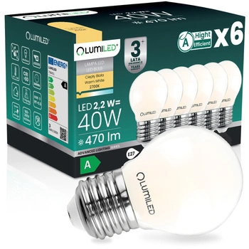 6x Żarówka LED E27 Kulka P45 2,2W 470lm = 40W 2700K Ciepła 360° Filament KLASA A LUMILED