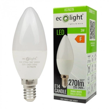 Żarówka LED Świeczka B37 E14 3W 270lm 3000K Ciepła Ecolight